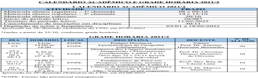 Calendario academico e grade horaria 2021-2 carousel banner
