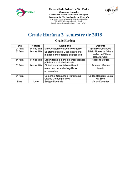 Grade Horária 2018.2